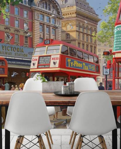 colorful customizable bygone era wall mural called Victoria Station by Daniel Rodgers for care homes