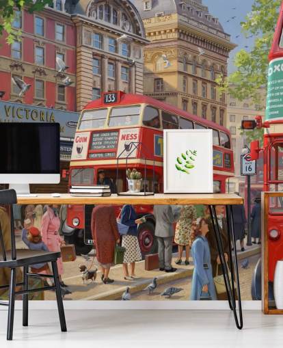 murale colorato personalizzabile di epoca passata chiamato Victoria Station di Daniel Rodgers per case di cura murale colorato personalizzabile di epoca passata chiamato Victoria Station di Daniel Rodgers per case di cura