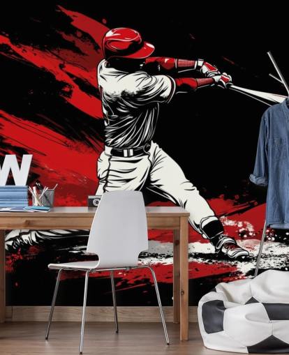 red and black baseball wallpaper mural called Red Splash Baseball for bedrooms