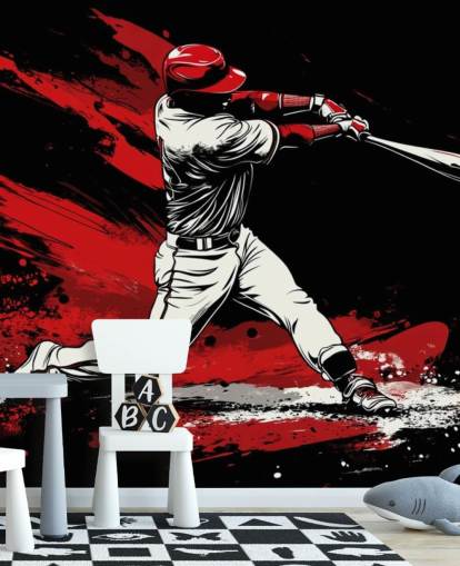 red and black baseball wallpaper mural called Red Splash Baseball for bedrooms