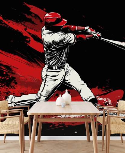 red and black baseball wallpaper mural called Red Splash Baseball for bedrooms