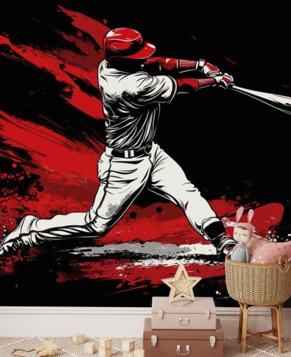 red and black baseball wallpaper mural called Red Splash Baseball for bedrooms