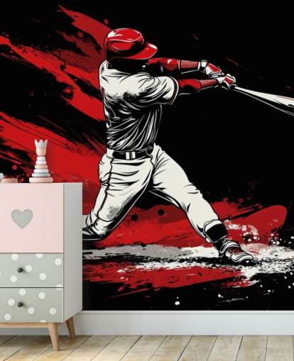 papier peint mural de baseball rouge et noir appelé Red Splash Baseball pour chambres