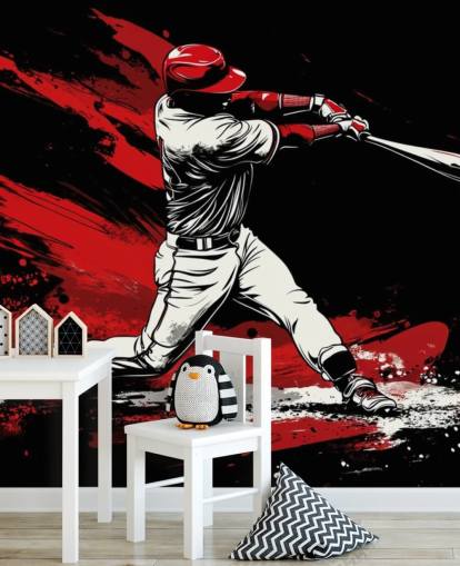 red and black baseball wallpaper mural called Red Splash Baseball for bedrooms