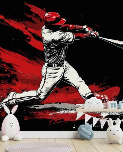 red and black baseball wallpaper mural called Red Splash Baseball for bedrooms