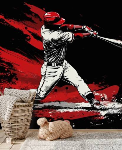 red and black baseball wallpaper mural called Red Splash Baseball for bedrooms