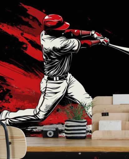 red and black baseball wallpaper mural called Red Splash Baseball for bedrooms