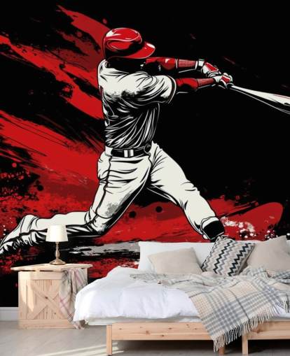 red and black baseball wallpaper mural called Red Splash Baseball for bedrooms red and black baseball wallpaper mural called Red Splash Baseball for bedrooms