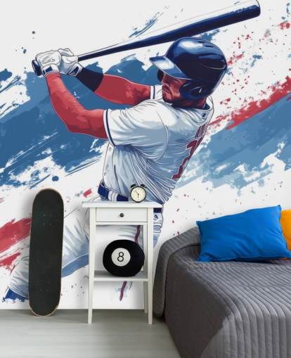 anpassningsbar baseboll väggmålning kallad Röd, Vit och Blå Baseball för barnens sovrum