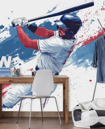 murale personalizzabile con baseball chiamato Red, White and Blue Baseball per le camerette dei bambini