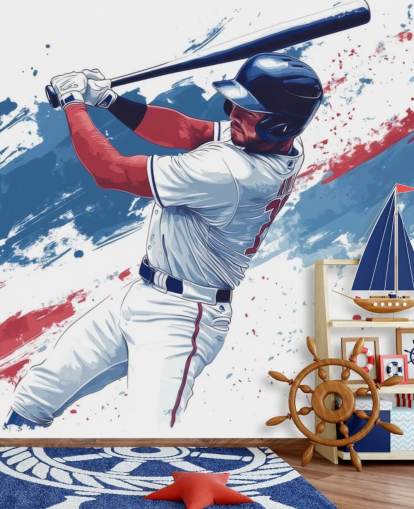 customisable baseball wall mural called Red, White and Blue Baseball for kids bedrooms customisable baseball wall mural called Red, White and Blue Baseball for kids bedrooms