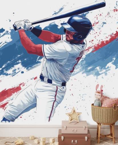 murale personalizzabile con baseball chiamato Red, White and Blue Baseball per le camerette dei bambini