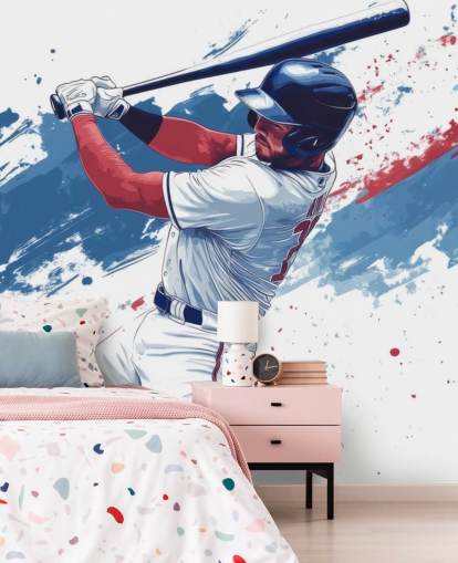 tilpassbar baseball veggmaleri kalt rød, hvit og blå baseball for barnas soverom