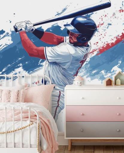 customisable baseball wall mural called Red, White and Blue Baseball for kids bedrooms
