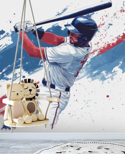 anpassningsbar baseboll väggmålning kallad Röd, Vit och Blå Baseball för barnens sovrum