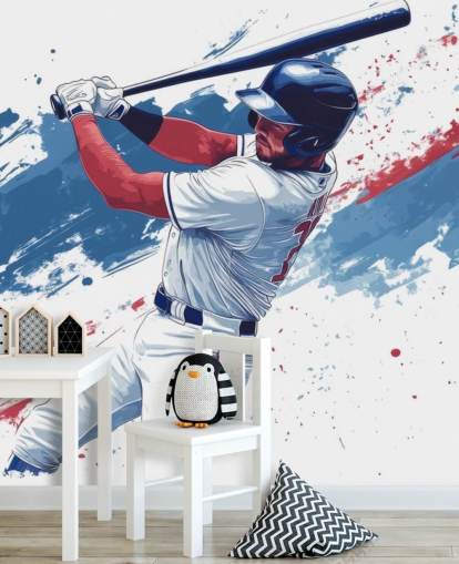 mural de parede de beisebol personalizável chamado Red, White and Blue Baseball para quartos infantis