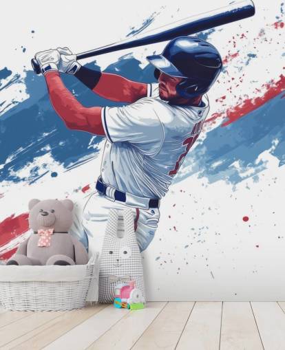 customisable baseball wall mural called Red, White and Blue Baseball for kids bedrooms