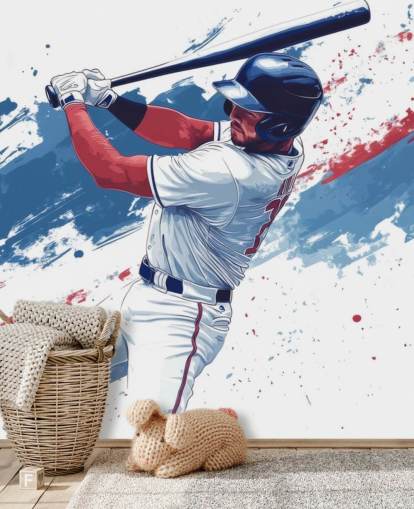 customizable baseball wall mural called Red, White and Blue Baseball for kids bedrooms