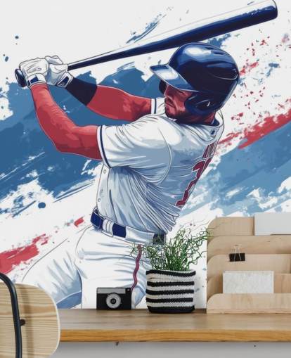 aanpasbare honkbalmuurschildering genaamd Red, White and Blue Baseball voor kinderkamers