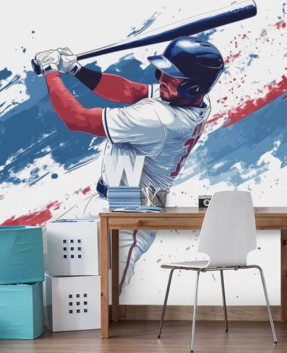 mural de pared de béisbol personalizable llamado Béisbol rojo, blanco y azul para dormitorios de niños
