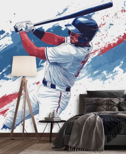 tilpasselig baseball vægmaleri kaldet Rød, hvid og blå Baseball til børns soveværelser