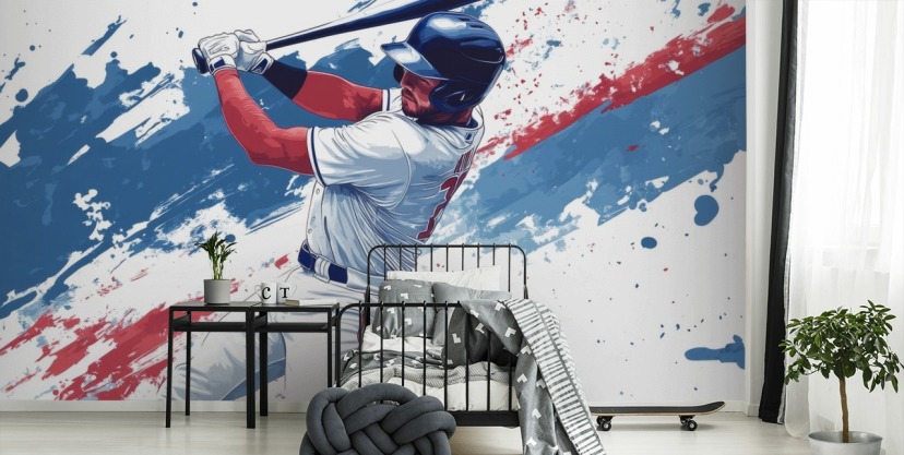 customisable baseball wall mural called Red, White and Blue Baseball for kids bedrooms