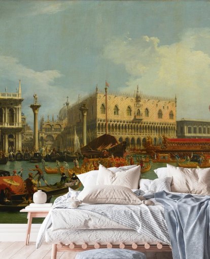 fine art wallpaper mural called The Bucentaur Returns to the Pier at the Doge's Palace by Canaletto