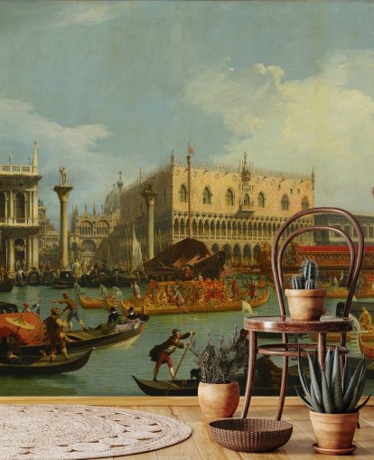 fine art wallpaper mural called The Bucentaur Returns to the Pier at the Doge's Palace by Canaletto fine art wallpaper mural called The Bucentaur Returns to the Pier at the Doge's Palace by Canaletto
