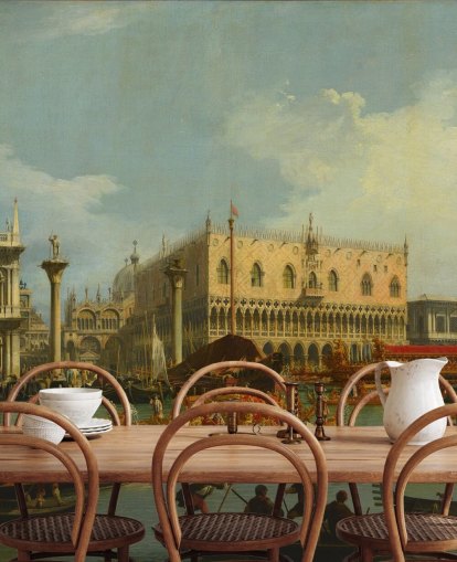 fine art wallpaper mural called The Bucentaur Returns to the Pier at the Doge's Palace by Canaletto