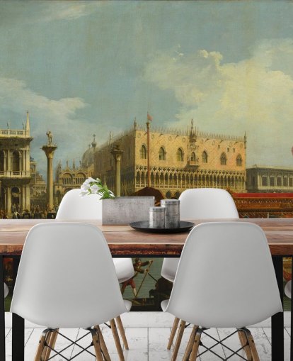 fine art wallpaper mural called The Bucentaur Returns to the Pier at the Doge's Palace by Canaletto