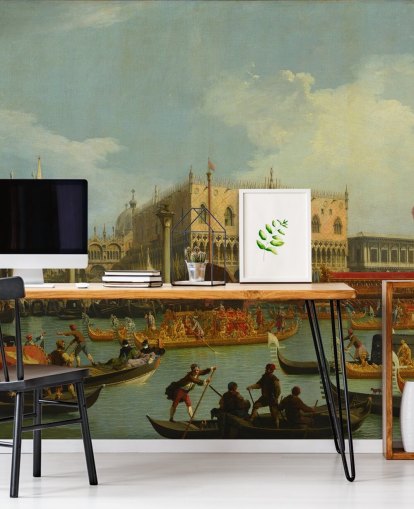 fine art wallpaper mural called The Bucentaur Returns to the Pier at the Doge's Palace by Canaletto fine art wallpaper mural called The Bucentaur Returns to the Pier at the Doge's Palace by Canaletto