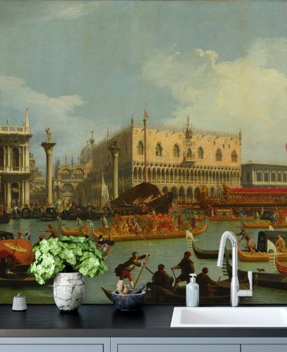 fine art wallpaper mural called The Bucentaur Returns to the Pier at the Doge's Palace by Canaletto fine art wallpaper mural called The Bucentaur Returns to the Pier at the Doge's Palace by Canaletto
