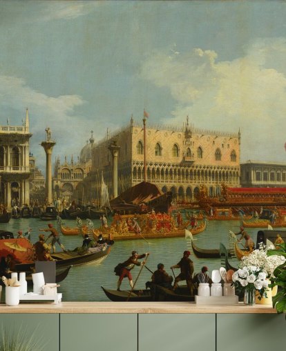 carta da parati murale d'arte chiamata Il Bucintoro ritorna al molo di Palazzo Ducale di Canaletto
