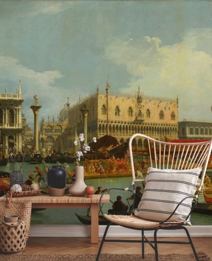 kunstbehangmuurschildering genaamd The Bucentaur Returns to the Pier at the Doge's Palace van Canaletto kunstbehangmuurschildering genaamd The Bucentaur Returns to the Pier at the Doge's Palace van Canaletto