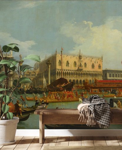 fine art wallpaper mural called The Bucentaur Returns to the Pier at the Doge's Palace by Canaletto fine art wallpaper mural called The Bucentaur Returns to the Pier at the Doge's Palace by Canaletto