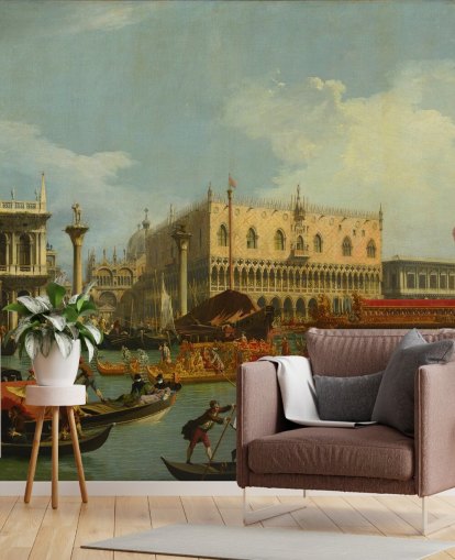 papier peint mural d'art intitulé Le Bucentaure revient à la jetée du palais des Doges par Canaletto