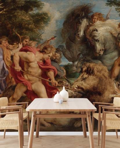 fine art wall mural called The Calydonian Boar Hunt by Peter Paul Rubens for living rooms, dining rooms and home offices