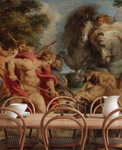 fine art wall mural called The Calydonian Boar Hunt by Peter Paul Rubens for living rooms, dining rooms and home offices