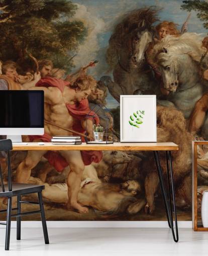 fine art wall mural called The Calydonian Boar Hunt by Peter Paul Rubens for living rooms, dining rooms and home offices