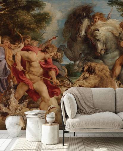 fine art wall mural called The Calydonian Boar Hunt by Peter Paul Rubens for living rooms, dining rooms and home offices