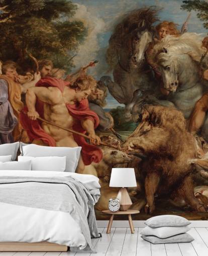 fine art wall mural called The Calydonian Boar Hunt by Peter Paul Rubens for living rooms, dining rooms and home offices