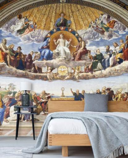 mural de papel de parede de belas artes chamado Disputação do Santíssimo Sacramento de Rafael para residências e empresas mural de papel de parede de belas artes chamado Disputação do Santíssimo Sacramento de Rafael para residências e empresas