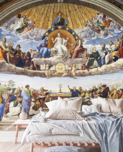 mural de papel pintado de bellas artes llamado Disputación del Santo Sacramento de Rafael para hogares y negocios