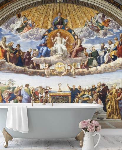 fine art wallpaper mural called Disputation of the Holy Sacrament by Raphael for homes and businesses