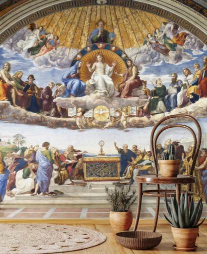 konsttapet väggmålning kallad Disputation of the Holy Sacrament av Raphael för hem och företag
