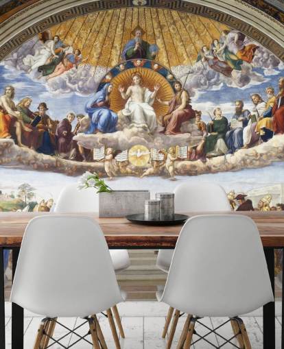 mural de papel pintado de bellas artes llamado Disputación del Santo Sacramento de Rafael para hogares y negocios