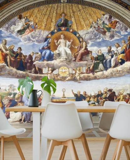 fine art wallpaper mural called Disputation of the Holy Sacrament by Raphael for homes and businesses