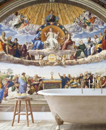 fine art wallpaper mural called Disputation of the Holy Sacrament by Raphael for homes and businesses