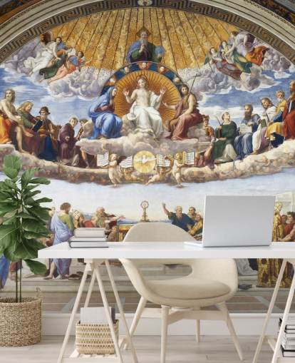 carta da parati fine art chiamata Disputa del Santissimo Sacramento di Raffaello per case e aziende