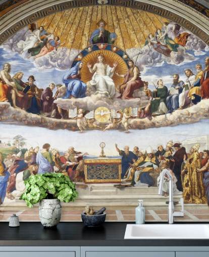 fine art wallpaper mural called Disputation of the Holy Sacrament by Raphael for homes and businesses fine art wallpaper mural called Disputation of the Holy Sacrament by Raphael for homes and businesses